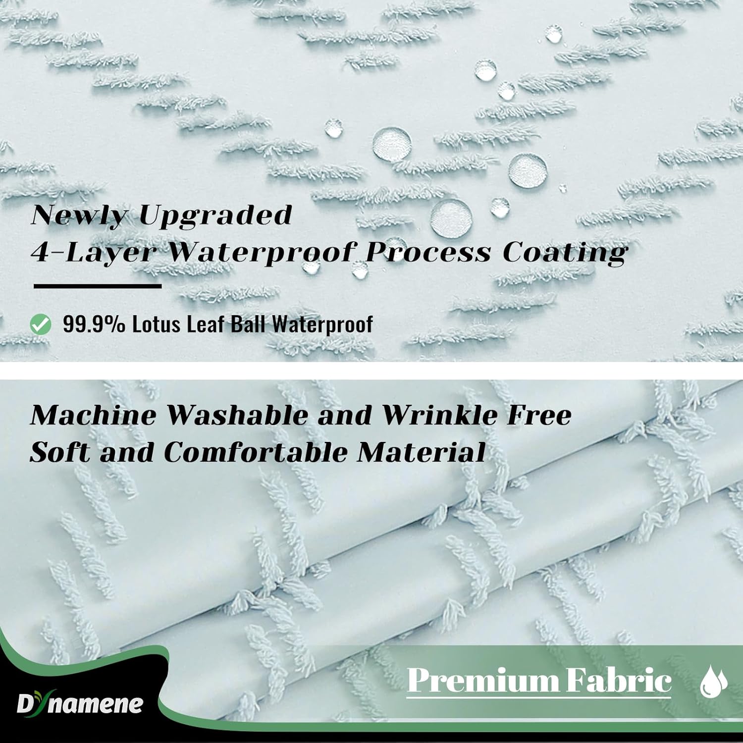 Dynamene Extra Long Shower Curtains, 96 Inch Long Boho Tufted Chevron Striped Fabric Shower Curtains for Bathroom, Tall Minimalist Waterproof Cloth Shower Curtain Set with Hook, Fog Blue, 72x96